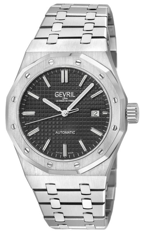 Gotham Swiss Automatic Movement Black Embossed Dial, 316L Stainless Steel Bracelet | Black Dial Dial