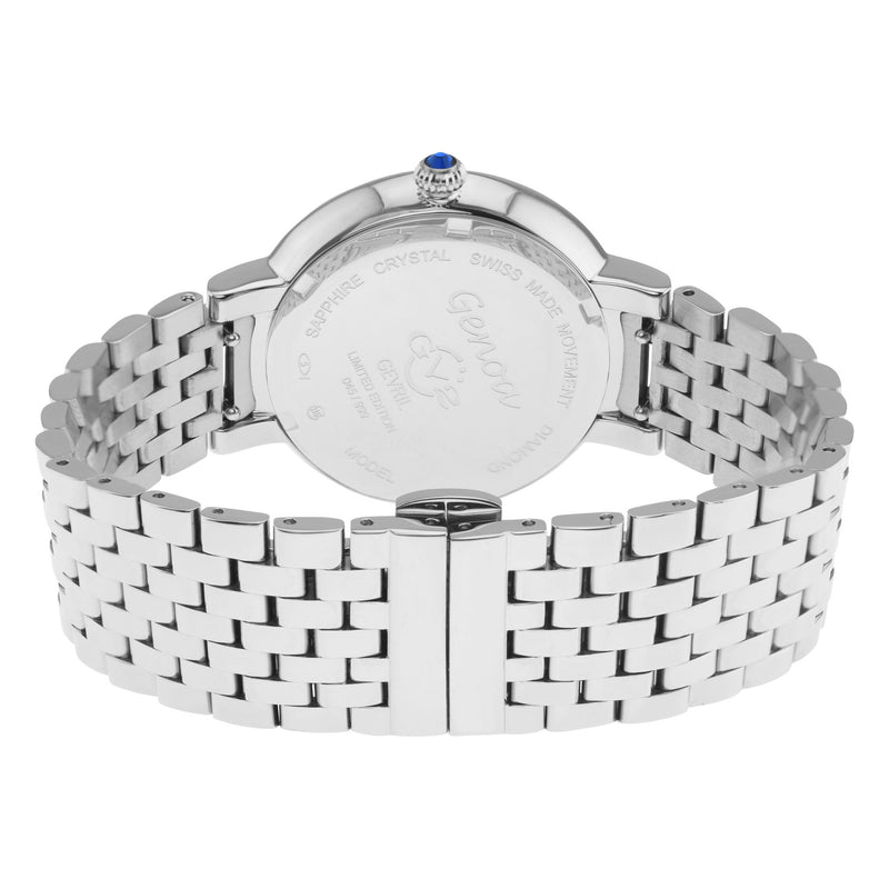 Genoa GV2 Women's Diamond Swiss Quartz Watch, White MOP dial, Diamond Cut Bezel, 8 Diamonds on Dial, Bracelet | White Dial