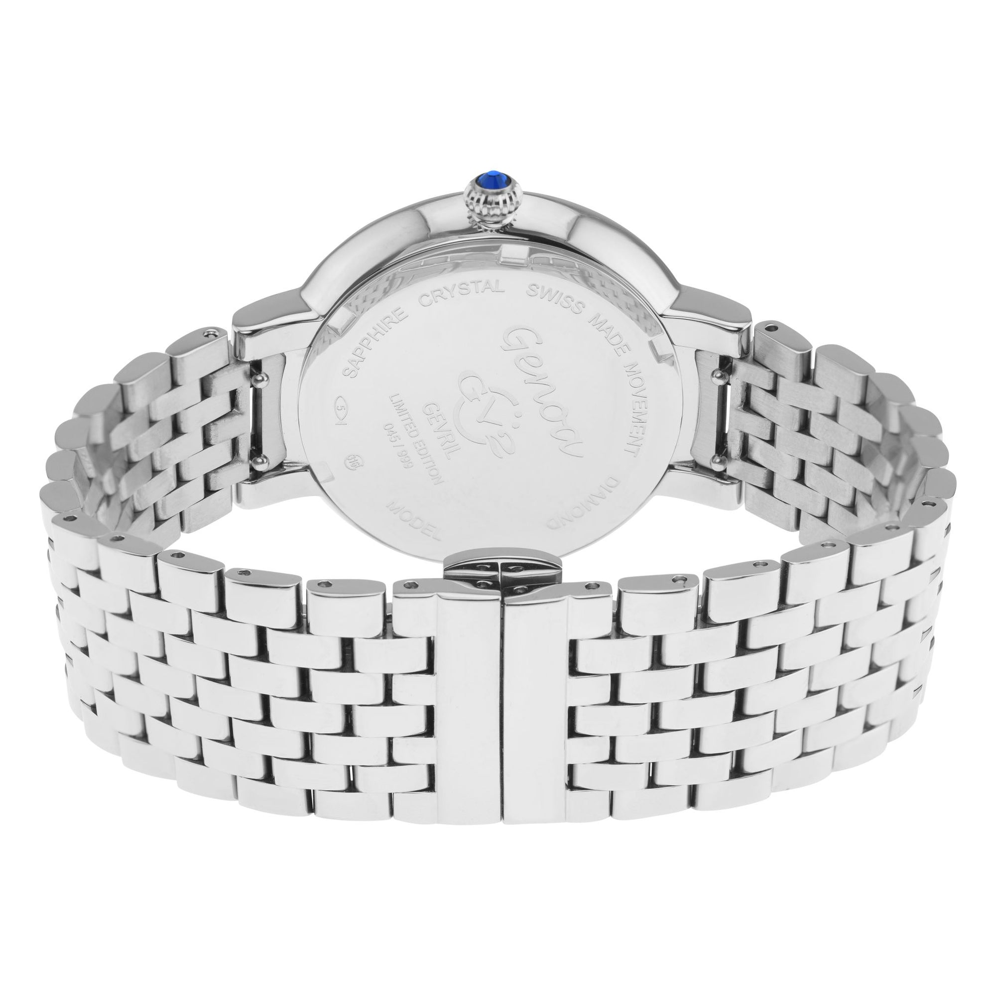 Genoa GV2 Women's Diamond Swiss Quartz Watch, White MOP dial, Diamond Cut Bezel, 8 Diamonds on Dial, Bracelet | White Dial