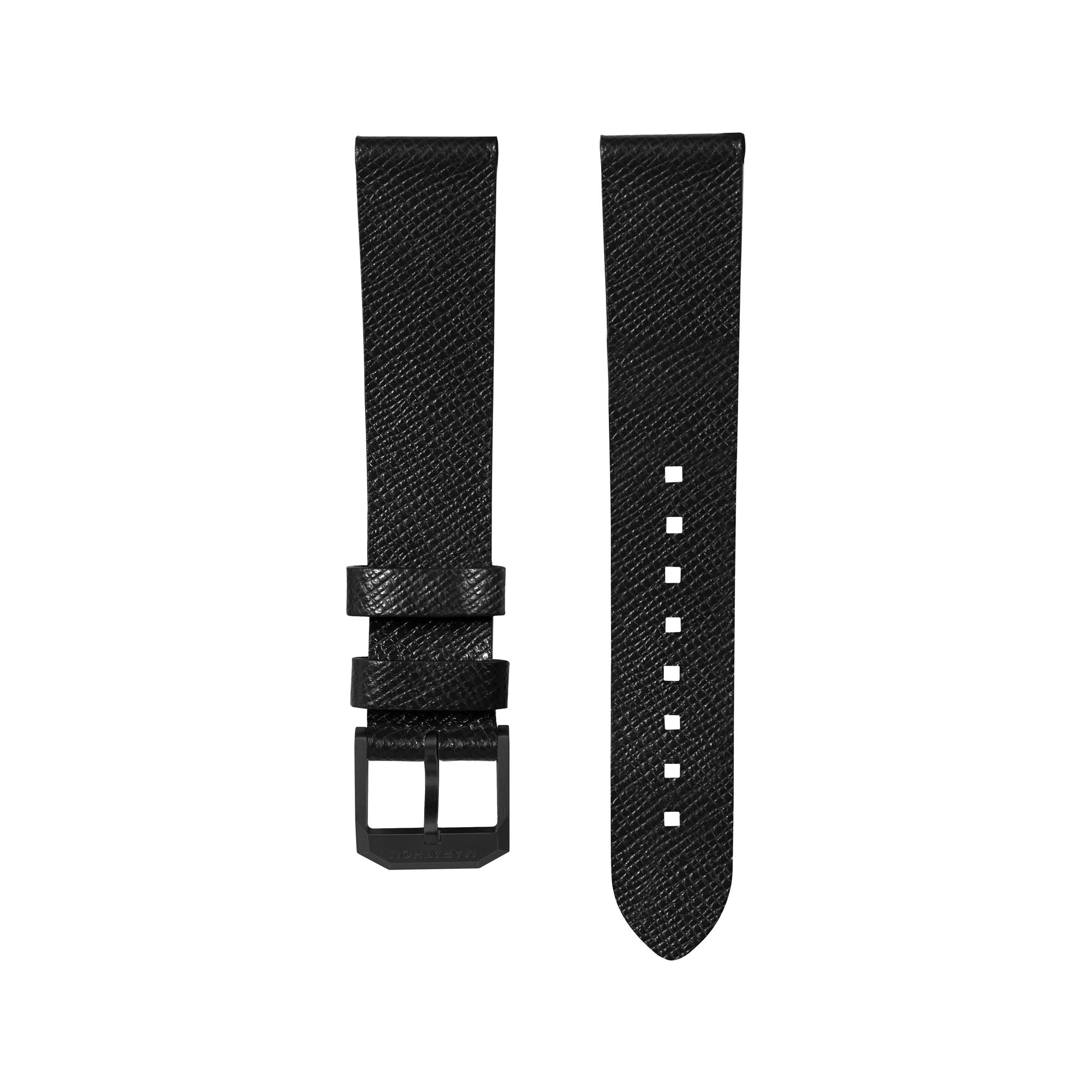 STRAP, 20mm, ITALIAN LEATHER, CROSS HATCH, IP BLACK BUCKLE, BLACK, XL ITALIAN LEATHER, CROSS HATCH
