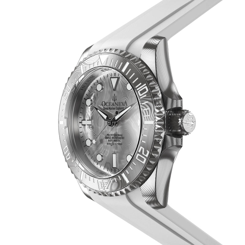 Damascus Swiss Automatic SW200 Deep Marine Explorer II Damascus/Silver Damascus Dial/White Strap | Silver Dial