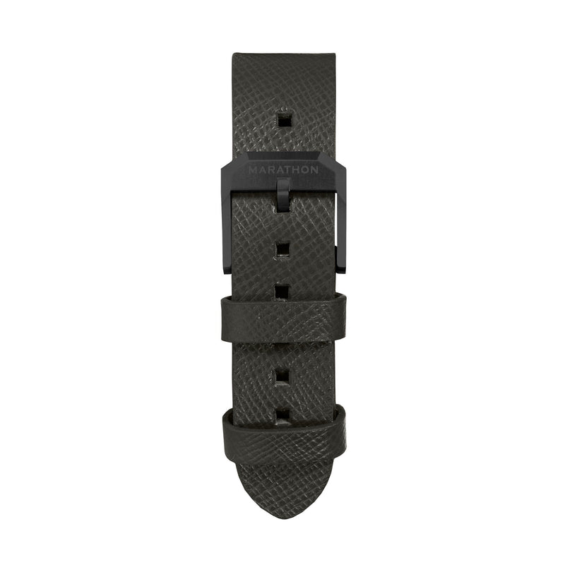 STRAP, 20mm, ITALIAN LEATHER, CROSS HATCH, IP BLACK BUCKLE, MOSS GREEN, STANDARD ITALIAN LEATHER, CROSS HATCH