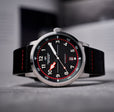 Camogli Automatic Black / Black & Red Leather | Black Dial