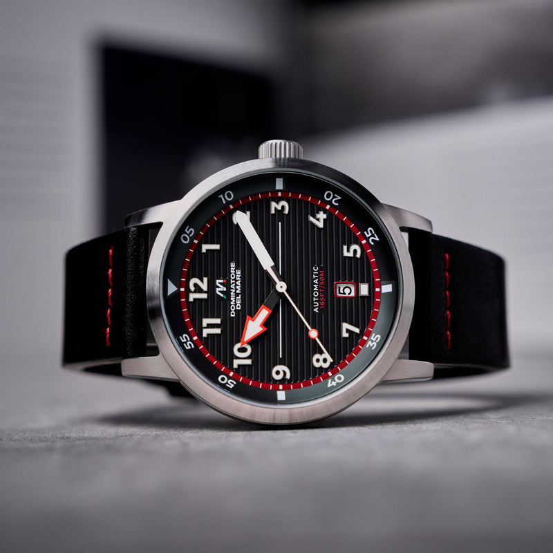 Camogli Automatic Black / Black & Red Leather | Black Dial
