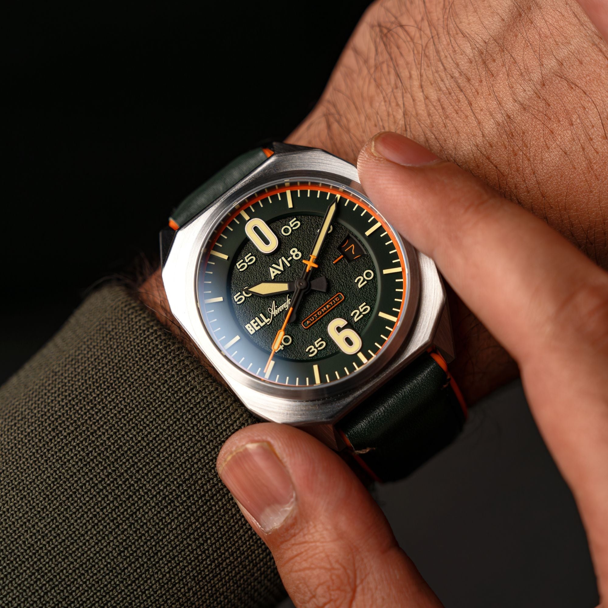 Bell X-1 Machbuster Automatic Green / Green Hybrid leather and rubber strap | Green Dial