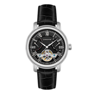 Heritage Longcase Double Retrograde Calendar Open Heart Automatic Black / Genuine Leather Strap | Black Dial