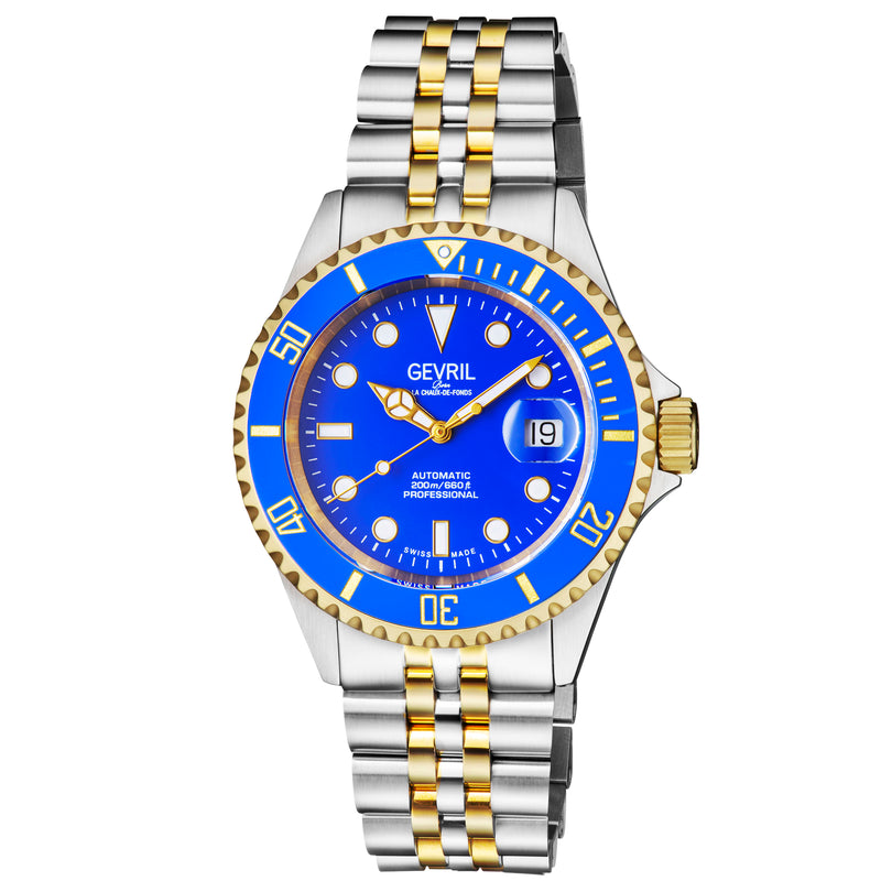 Wall Street Gevril Swiss Made SW200 Steel Rotating bezel Watch, 316L Case, Blue Dial Blue Dial