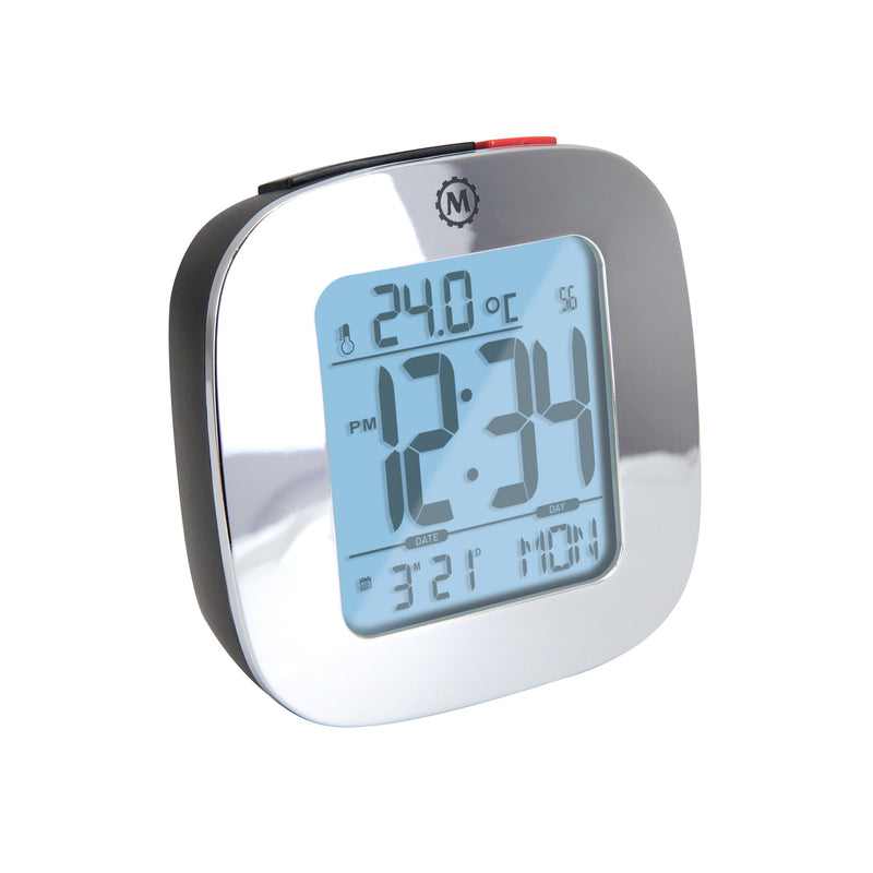 Compact Alarm Clock with Temperature and Date Clock, LCD, Alarm, Mini, Silver (25/50)