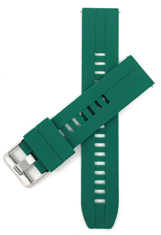 Bandini SIL.122 | Mens Quick Release Grooved Silicone Heavy Duty Sports Watch Band - 22mm / Green 22mm / Green |  Dial
