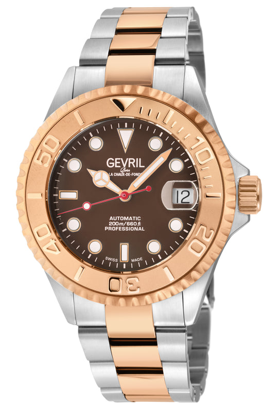 Wall Street Gevril Swiss Made SW200 Steel Rotating Bezel Diver's watch, Two toned  bezel, Brown dial     DIal | Brown Dial