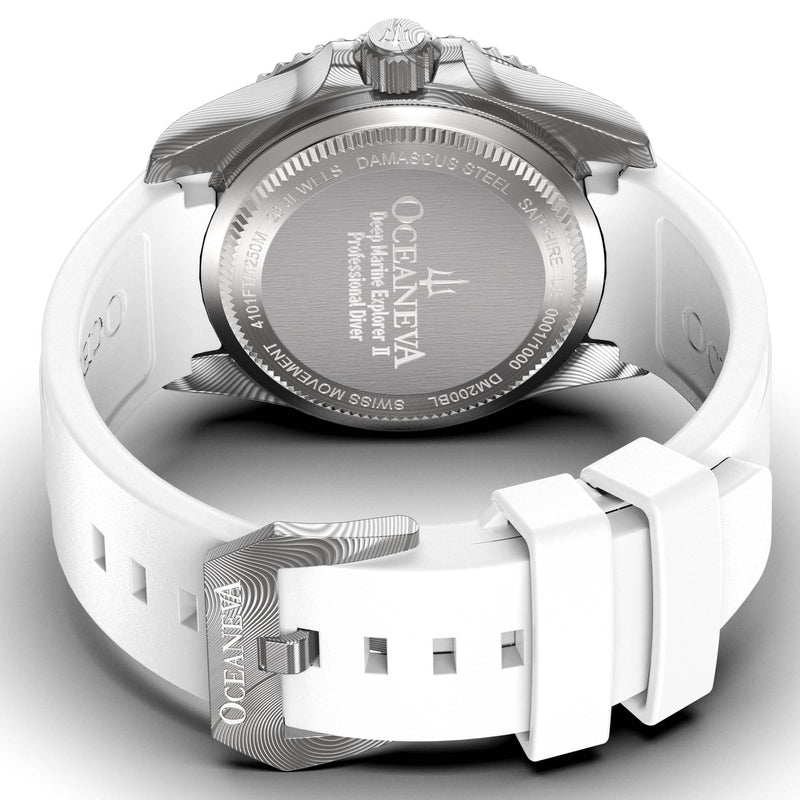 Damascus Swiss Automatic SW200 Deep Marine Explorer II Damascus/Blue Dial/White Strap | Blue Dial