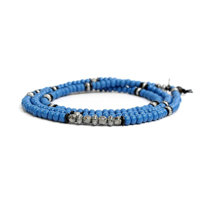 Blue Czech Glass Triple, Scattered Sterling M (7.25" Wrist) |  Dial
