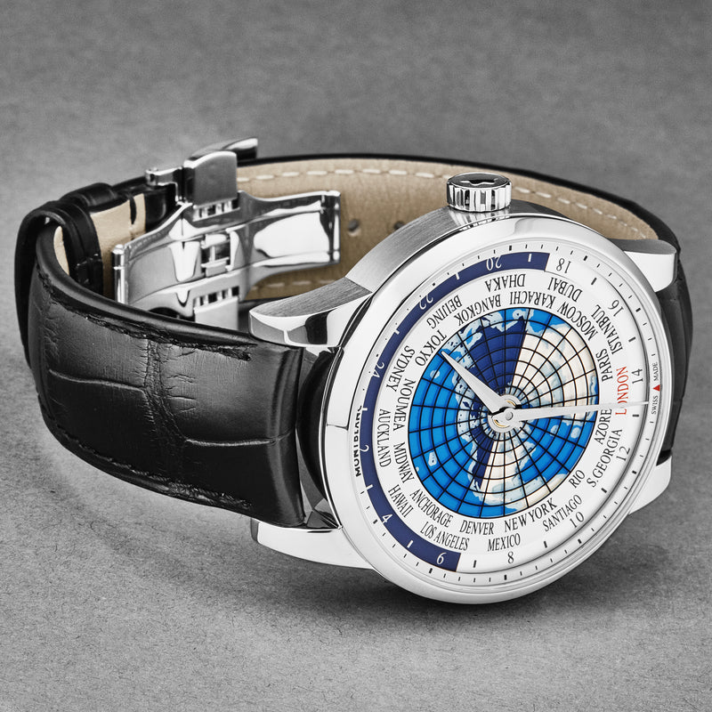 Heritage 112308 / Silver / Blue World Map | Silver / Blue World Map Dial