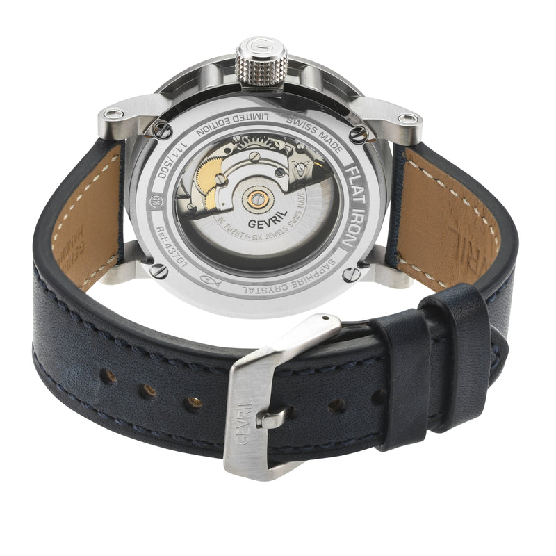 Flat Iron Swiss Made Automatic, 42mm Stainless Steel, Blue Dial, Blue Italian Leather Strap | Blue Dial