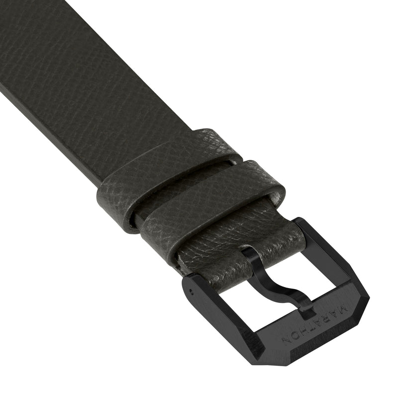 STRAP, 20mm, ITALIAN LEATHER, CROSS HATCH, IP BLACK BUCKLE, MOSS GREEN, XL ITALIAN LEATHER, CROSS HATCH