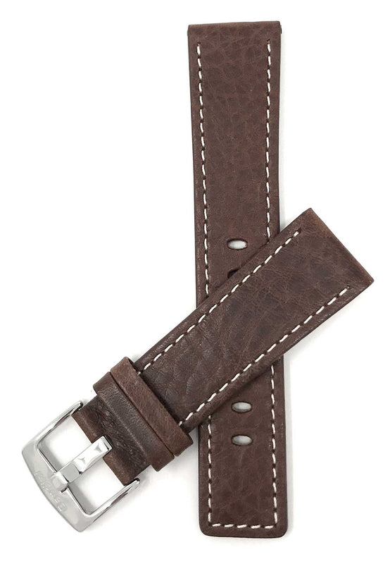 Bandini 30mm Brown Italian Leather Watch Band - Classic - White Stitch -  Semi-Padded 30mm / Brown / Silver Buckle |  Dial