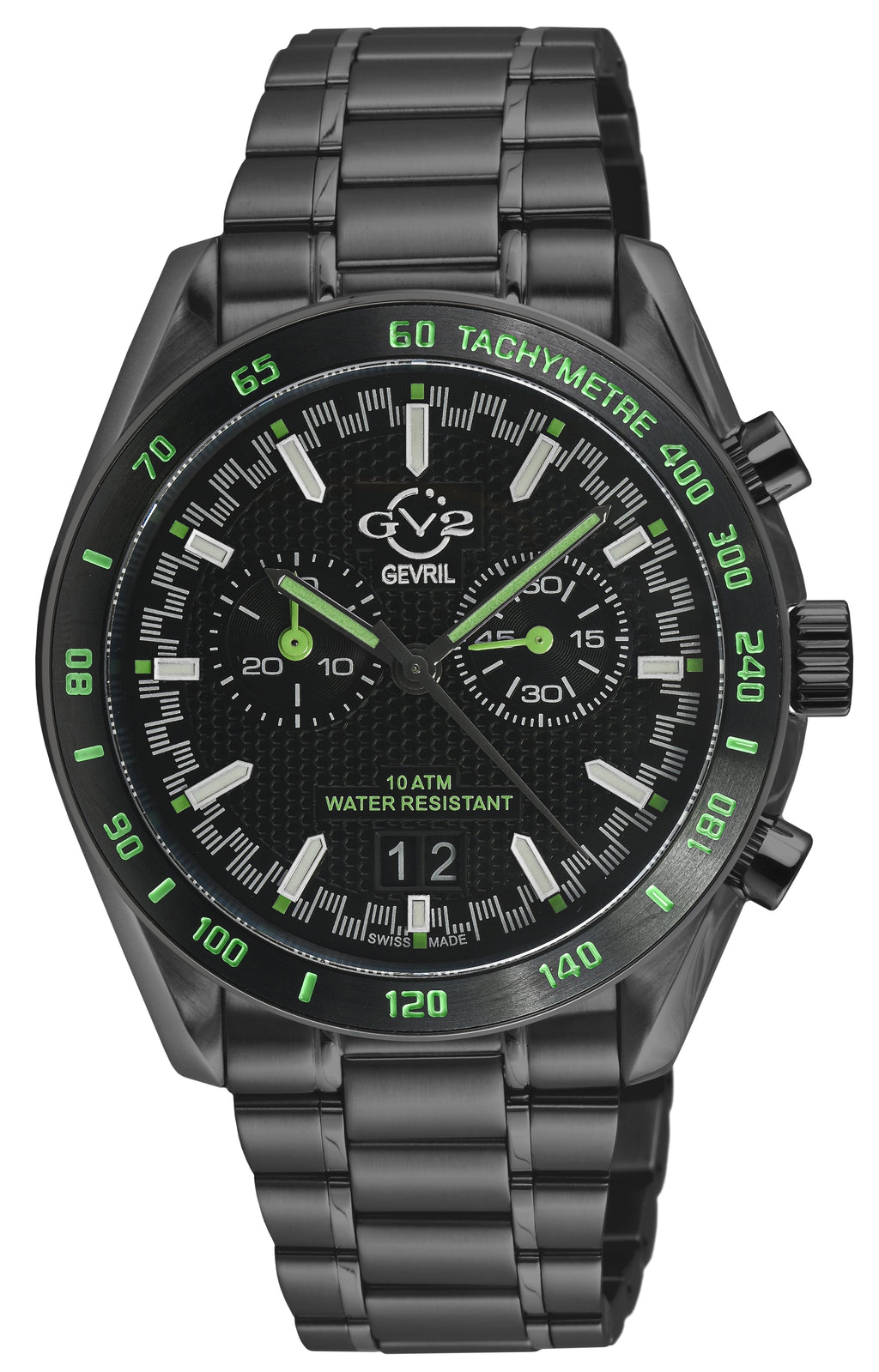 Freccia-Chronograph GV2 Swiss Quartz, SS/IPBLK Case, Black Bezel