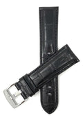 Bandini 22mm Extra long - Black Italian Leather Watch Band - Alligator Pattern - Semi-Padded 22mm Extra long / Black / Silver Buckle |  Dial