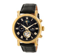 Winston Semi-Skeleton Leather-Band Watch Gold/Black | Black Dial