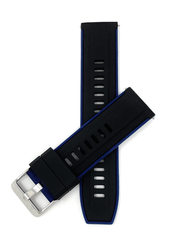 SIL.300 | Two-Tone Quick Release Rubber Silicone Watch Band - 20mm, Black / Blue 20mm / Black & Blue |  Dial
