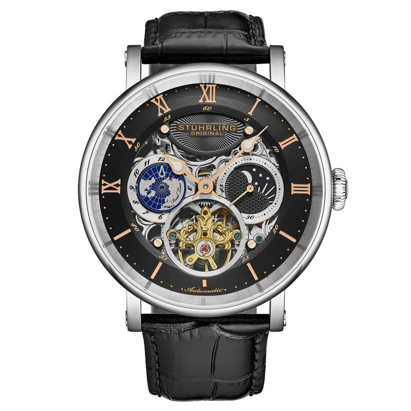 Dual Time Automatic Majestic 47mm Skeleton Black/Leather | Black Dial