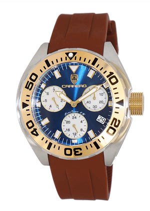 FreeZone-CH Blue - Goldg tone /Brown | Blue Dial