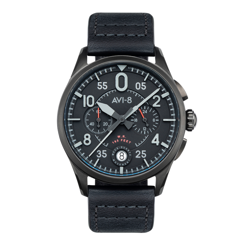 Spitfire Lock Chronograph Watch Black / Leather | Black Dial