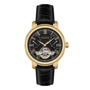 Heritage Longcase Double Retrograde Calendar Open Heart Automatic Black / Genuine Leather Strap Black Dial
