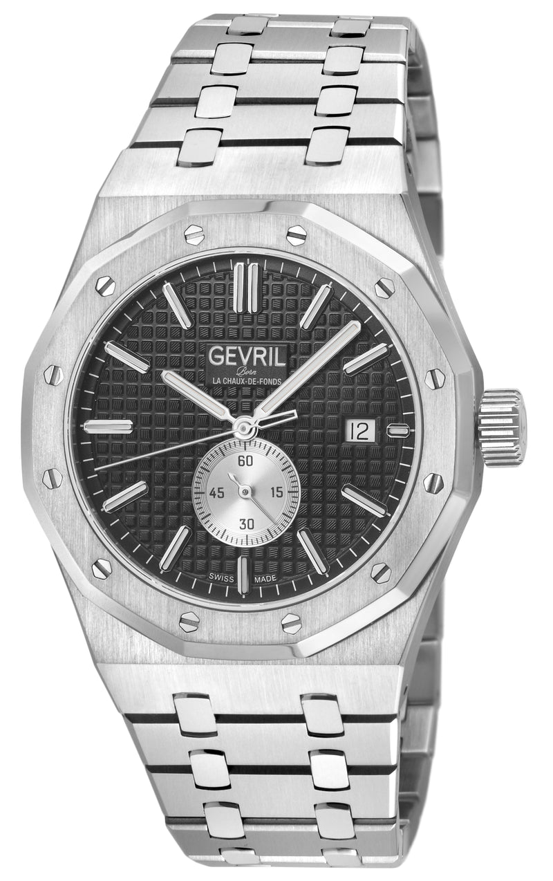 Gotham Swiss Automatic Movement, Black Embossed Dial, Silver Counter  316L SS Bracelet | Black Dial