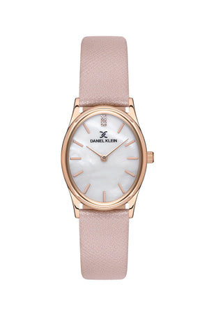 Petite Oval Womens Mother of Pearl Watch - DK13629 Rose Gold / Pink Silver Dial