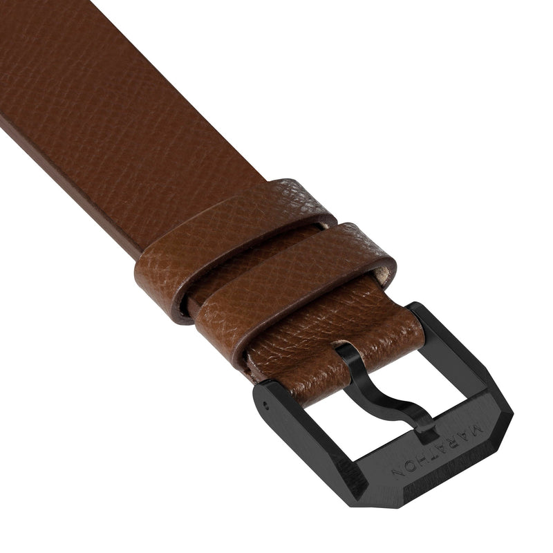 STRAP, 20mm, ITALIAN LEATHER, CROSS HATCH, IP BLACK BUCKLE, COGNAC, XL ITALIAN LEATHER, CROSS HATCH