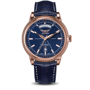 DOUGLAS DAY-DATE Blue Calf Leather Strap | Blue Dial