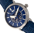 Automatic Mattias Leather Band Watch w/ Date Silver / Blue - Japan Auto Blue Dial