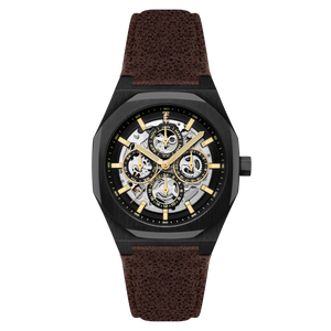 Discovery Drake Triple Calendar Skeleton Automatic Black / Genuine Leather Black Dial