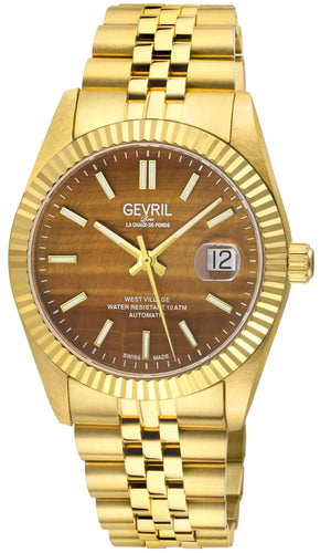 West Village Automatic Gevril Men's Automatic West Village Brown Tiger Eye Dial Stainless Steel Bracelet | Brown Dial