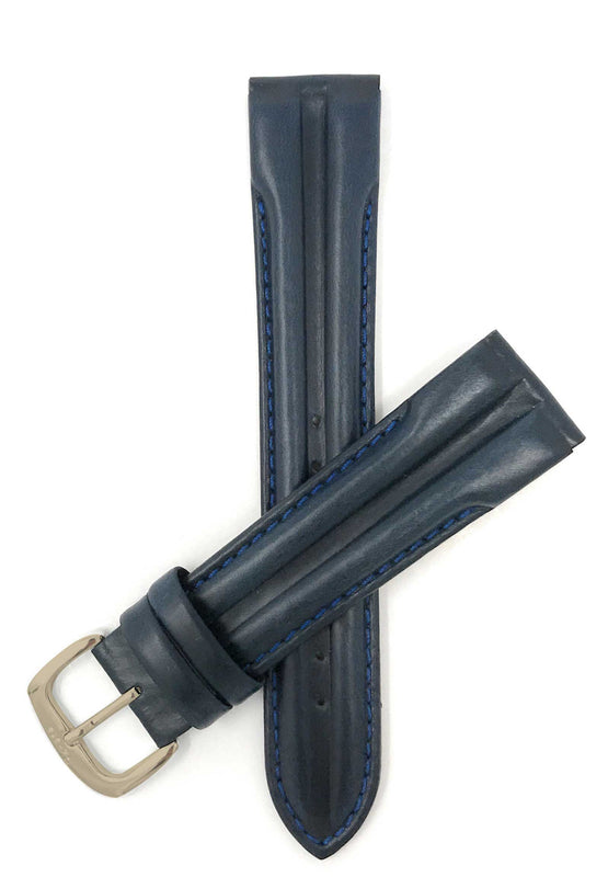 409 | 20mm Blue Leather Watch Band - Classic - Padded 20mm / Blue / Gold Buckle |  Dial