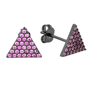 Elegant Confetti Women's 18K Black Gold Plated Pink CZ Simulated Diamond Pave Triangle Stud Earrings 18k Black Gold