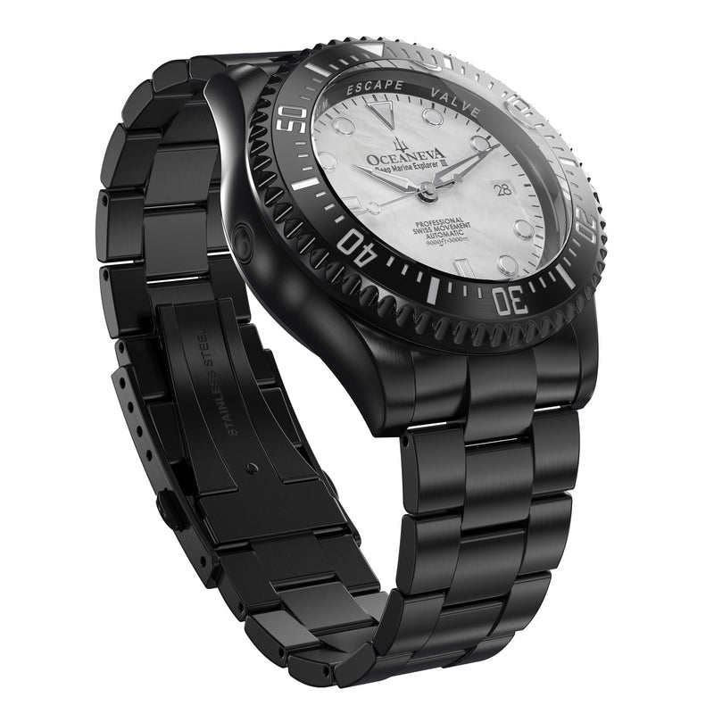 Deep Marine Explorer III Black Stainless bezel | White Dial Watch