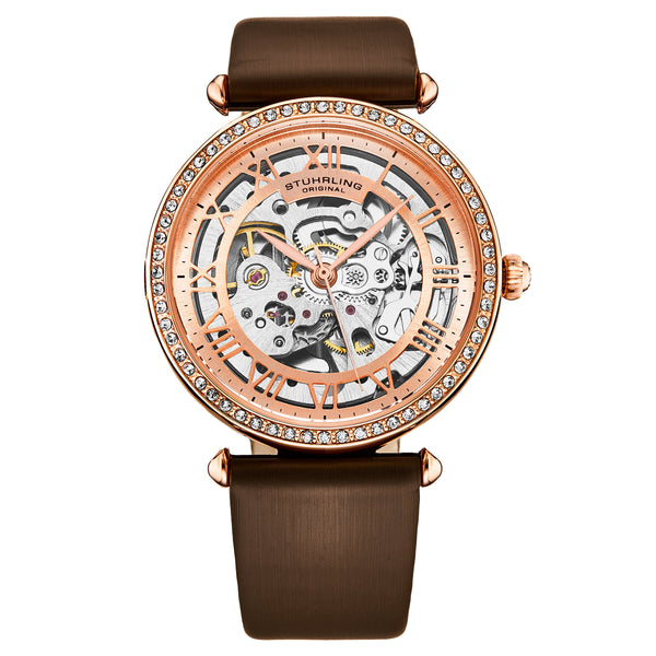 Luxe Automatic Skeleton Brown/Leather | Rose Dial