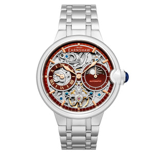 Thomas Earnshaw Barallier Sun Moon Dual Time Automatic Skeleton Red / Stainless Steel
