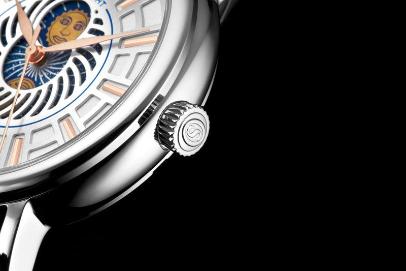 Symphony Silver case/Leather strap/ Brass Dial | White Dial