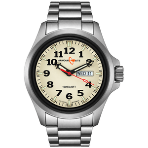Officer AL815 Tritium Illuminated w/ Shatterproof Armourglass Crystal Stainless Steel Band | Cream Dial
