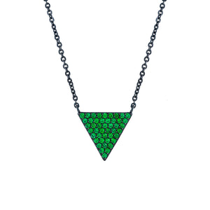 Elegant Confetti Women's 18K Black Gold Plated Green CZ Simulated Diamond Pave Triangle Pendant Necklace 18k Black Gold
