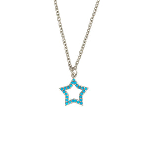 Elegant Confetti Women's 18K White Gold Plated Simulated Turquoise Star Pendant Necklace 18k White Gold