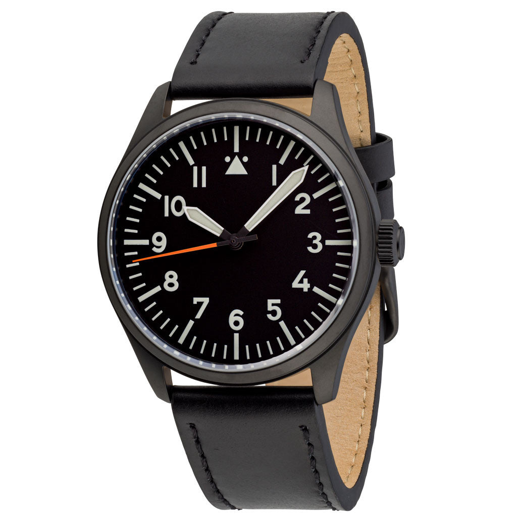 Islander Black DLC Aviator Automatic Watch with Leather Strap and an Anti-Reflective Sapphire Crystal