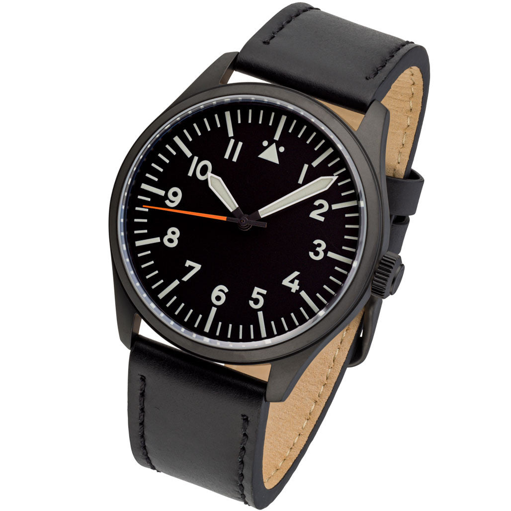 Islander Black DLC Aviator Automatic Watch with Leather Strap and an Anti-Reflective Sapphire Crystal