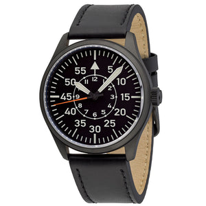 Islander Black DLC Aviator Automatic Watch with Leather Strap and an Anti-Reflective Sapphire Crystal