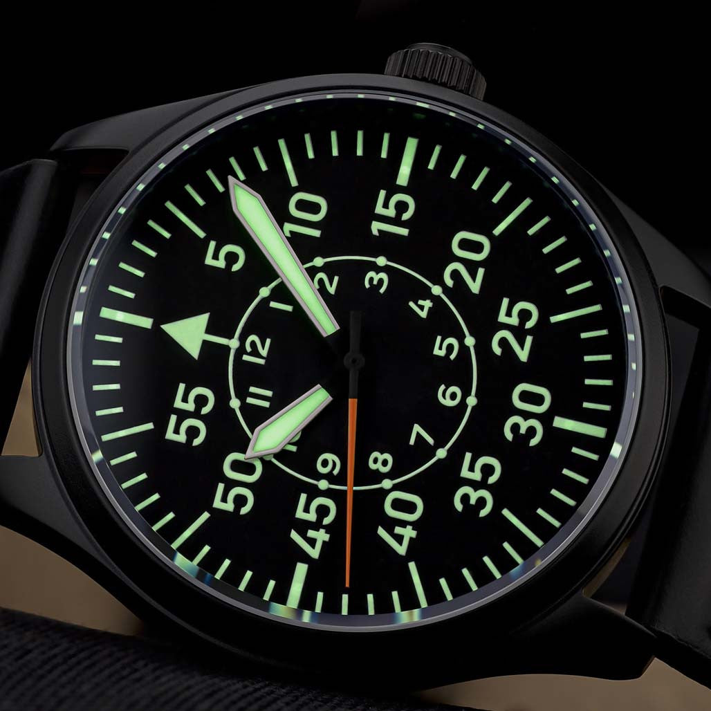 Islander Black DLC Aviator Automatic Watch with Leather Strap and an Anti-Reflective Sapphire Crystal