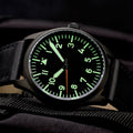 Islander Black DLC Aviator Automatic Watch with Leather Strap and an Anti-Reflective Sapphire Crystal