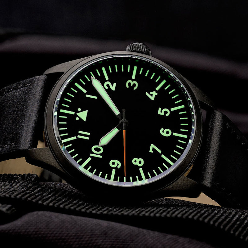 Islander Black DLC Aviator Automatic Watch with Leather Strap and an Anti-Reflective Sapphire Crystal